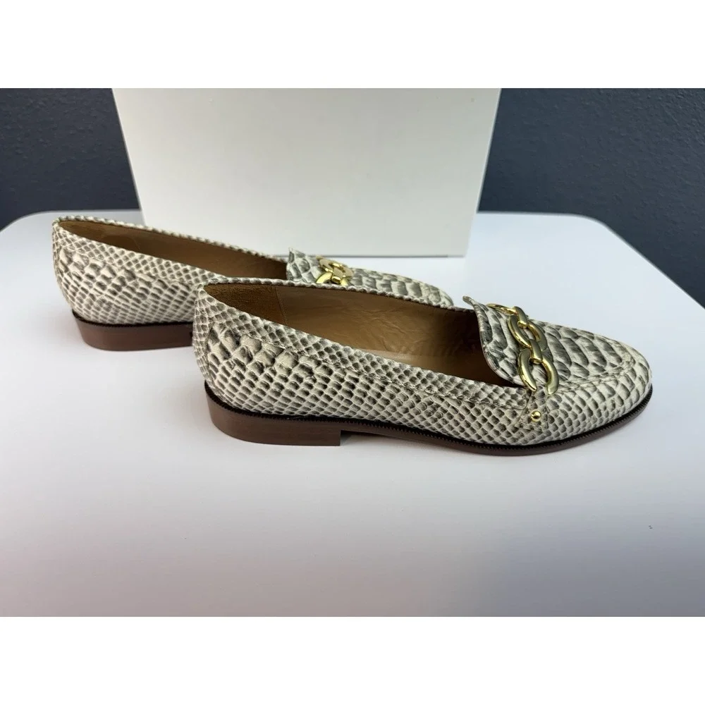 Diane Von Furstenberg Zoya Loafer Snake Embossed Leather Gold Chain Sz US 7